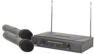 QTX VH2 2 x Handheld VHF Wireless Radio Microphone Set 173.8 + 174.8 MHz + Case