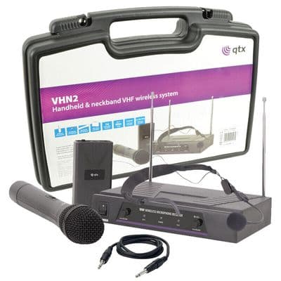 QTX VHN2 Headset + Handheld Wireless Radio Microphone Set 173.8 174.8MHz + Case