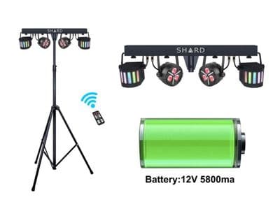 Shard S-1006/BAT 2 x Derby 2 x Par Can FX Bar + Stand + Remote Mains or Battery
