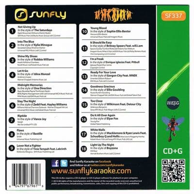Sunfly Karaoke Hits Volume 337 CDG 18 Chart Tracks SF337 CD+G Backing Tracks
