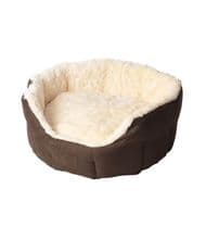 Cream Faux Fur and Suede Oval Snuggle Bed