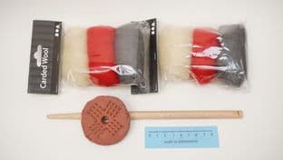 70g pottery drop spinning spindle and 60g of carded wool set C