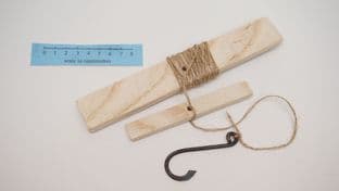 anglo saxon viking medieval fishing hook twine and float in hard wood