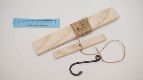 anglo saxon viking medieval fishing hook twine and float in hard wood