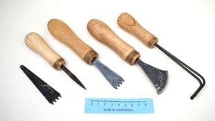 anglo saxon viking roman reenactor leather working set 5 items with beech wood handles