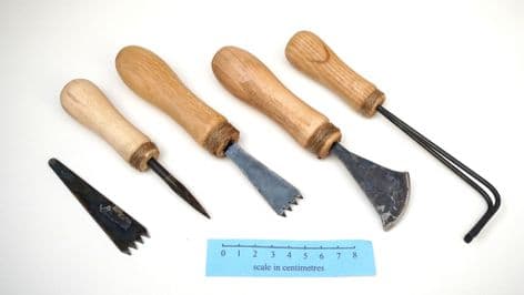 anglo saxon viking roman reenactor leather working set 5 items with beech wood handles