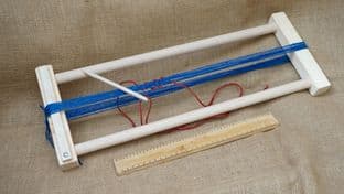 beech and pine wood braiding loom with tensioning bar and wooden needle to make 1m lengths