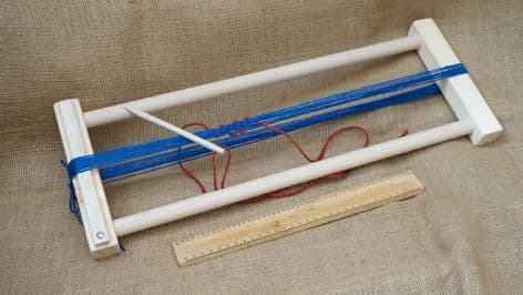 beech and pine wood braiding loom with tensioning bar and wooden needle to make 1m lengths