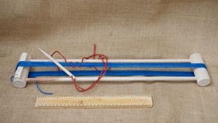 beech wood braiding loom with tensioning bar and wooden needle to make 1m lengths