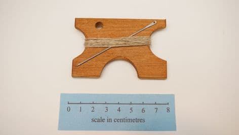 Bjorko cedar wood thread winder steel needle & 1.2m of linen thread