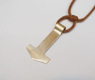 Brass thors hammer necklace with woven cotton thonging