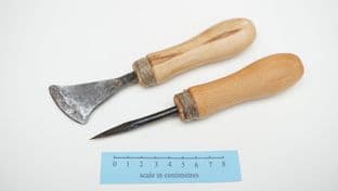 leatherworkers awl & lunette cutter with Flax ferrules Roman and Anglo-Saxon