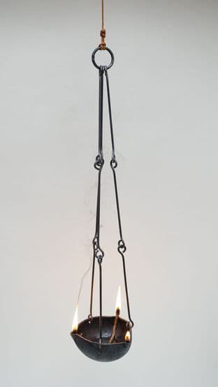 medieval all steel cresset oil suspension lamp with chain