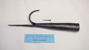 medieval hand forged socketed boat or bale hook