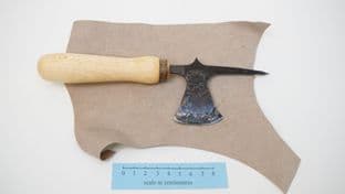 medieval leatherworkers combination lunette and awl & beech wood handle