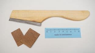medieval style small angled veneer saw with lemon cedar wood handle