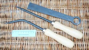 modern willow basket weaving tool set of 2 bodkins and a rapping iron