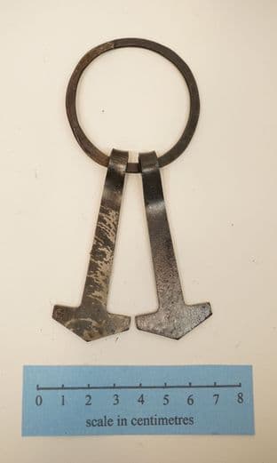 Norse viking double long Thors hammer amulet set on a suspension ring