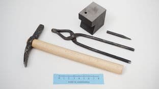 roman anglo saxon and viking reenactors smithing set anvil hammer pliers and punch set A