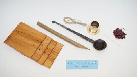 Roman Army Tribune writing set with vindolanda tablet calamus Ink well and sealing wax