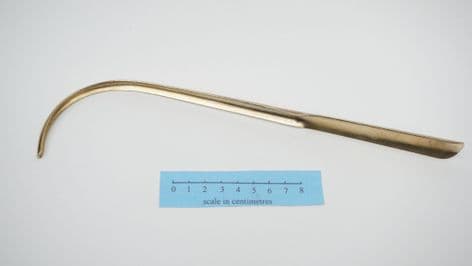 roman brass strigil 300mm long with curved forged profile living history use