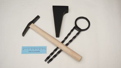 Roman period light smithing jewellers Anvil pliers and hammer set A Camerton