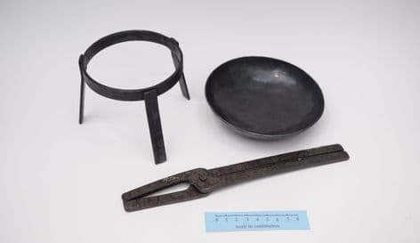 roman salters bowl tripod and pliers