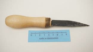roman style small saw  with beech wood handle and  linen ferrule bone antler and wood use