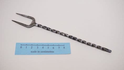 Roman to medieval hand forged steel fork cooking or surgical use twisted handle