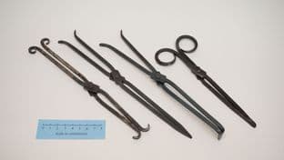 set of 4 Roman and medieval surgeons apothecaries or herbalists tongs