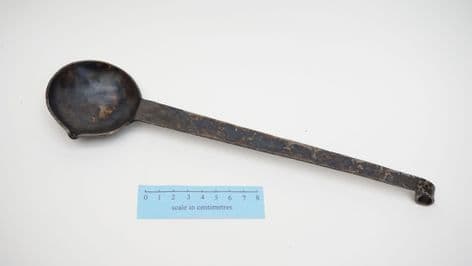 spouted Roman to medieval style steel spoon 12