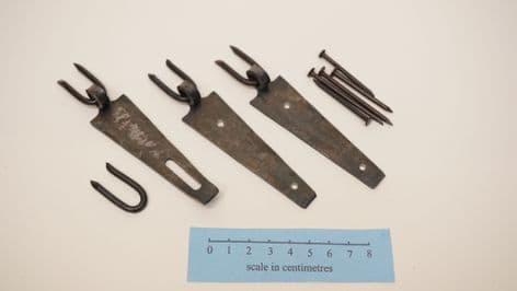 viking anglo-norse style hinge hasp and staple set drilled with nails