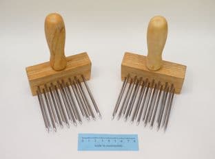 weavers pair of stainless steel wool combs made in Sheffield England