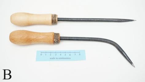 willow basket weaving tool set of 2 bodkins with flax twine ferrules