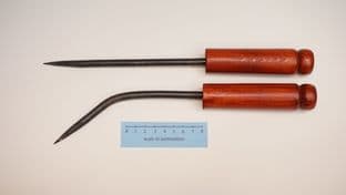 willow basket weaving tool set of 2 bodkins with stained pine bobtail handles