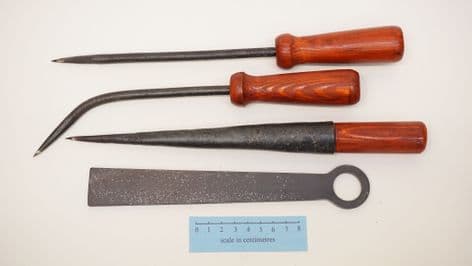 willow basket weaving tool set of 4 stained pine Tuscan style handles
