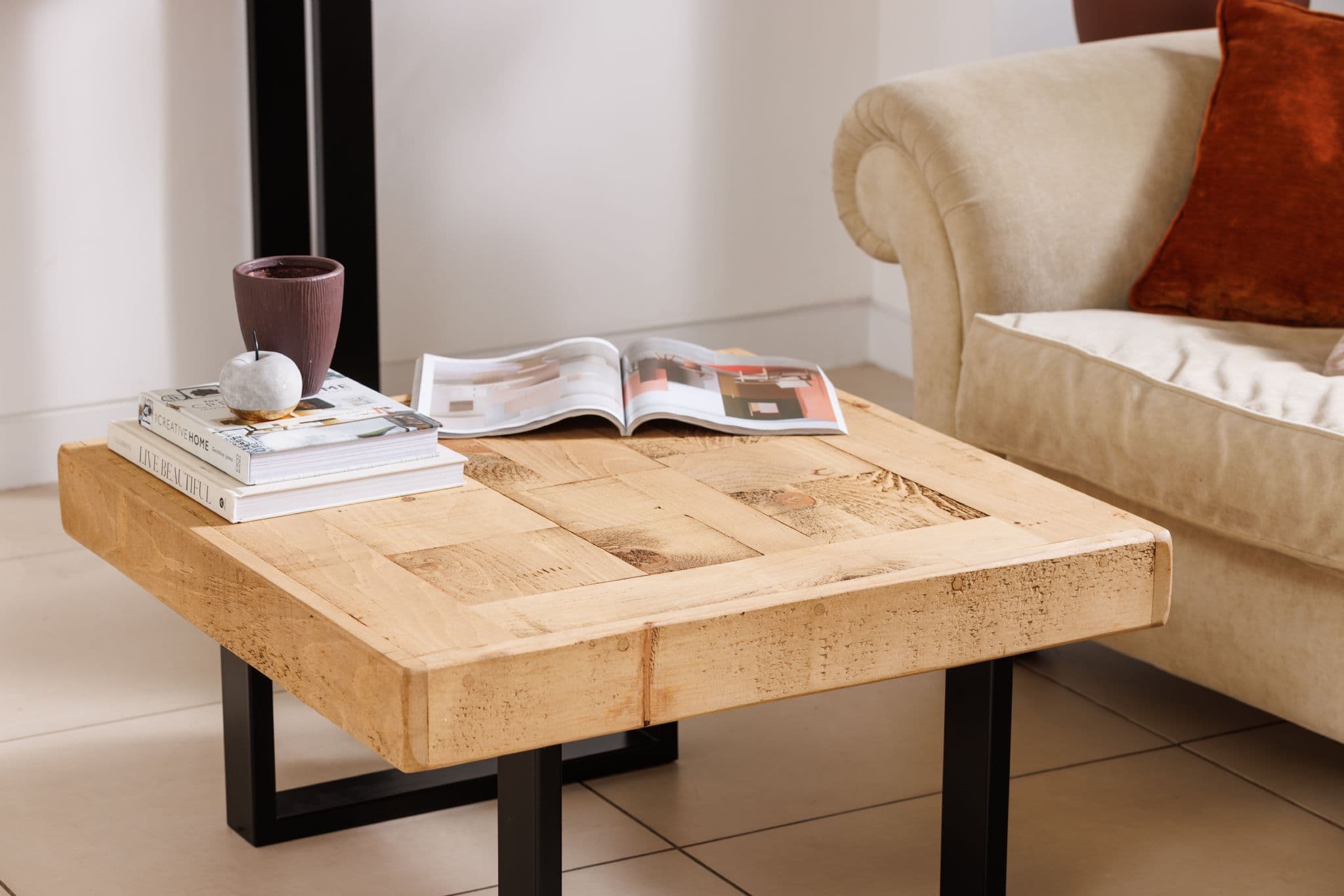 Boston Coffee Table Rustic Coffee Table With Industrial Square Legs