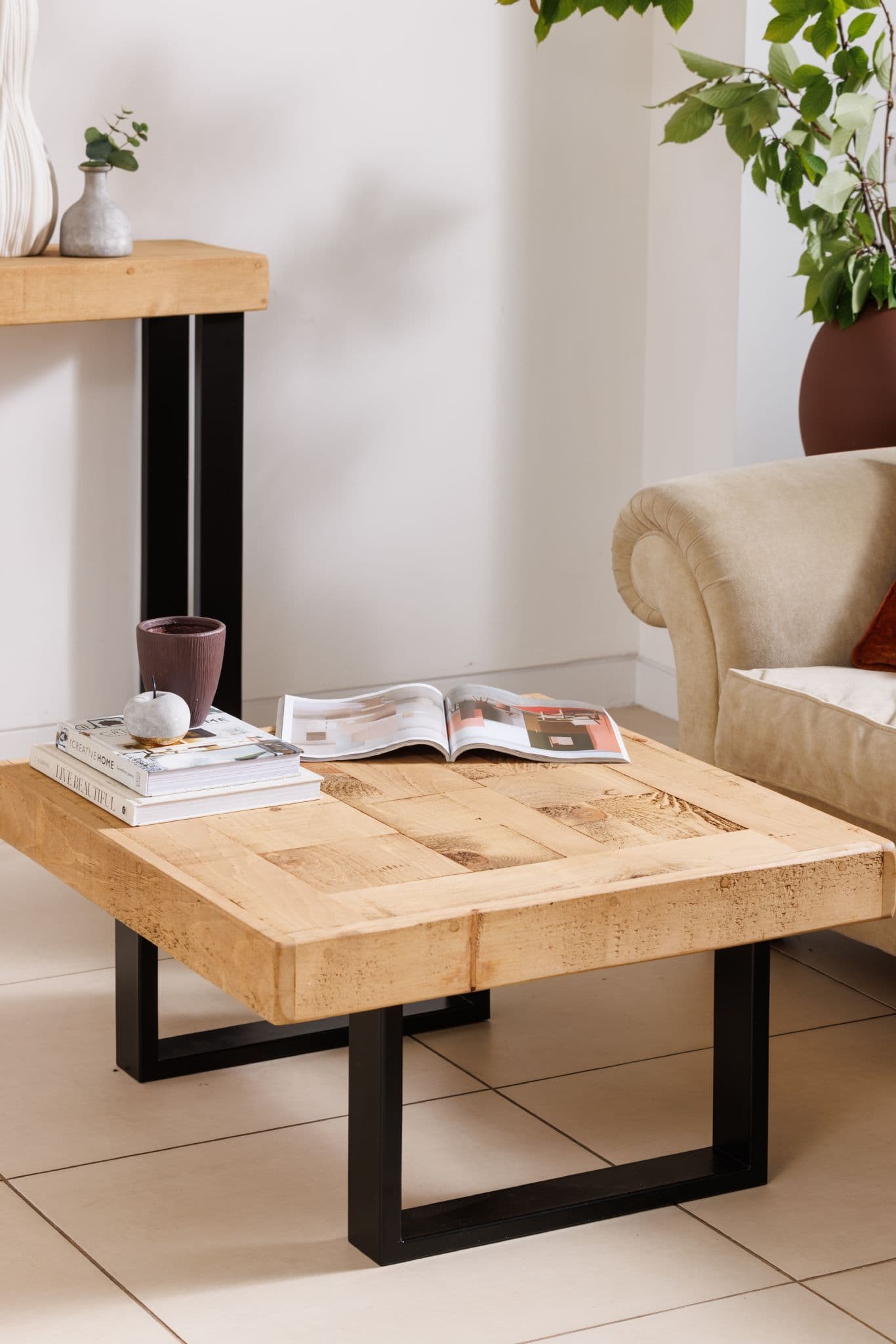 Boston Coffee Table Rustic Coffee Table With Industrial Square Legs