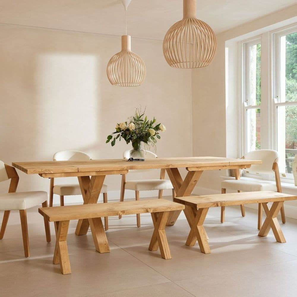 Dining Table Extendable Dining Table Kitchen Industrial Rustic Wood X Legs