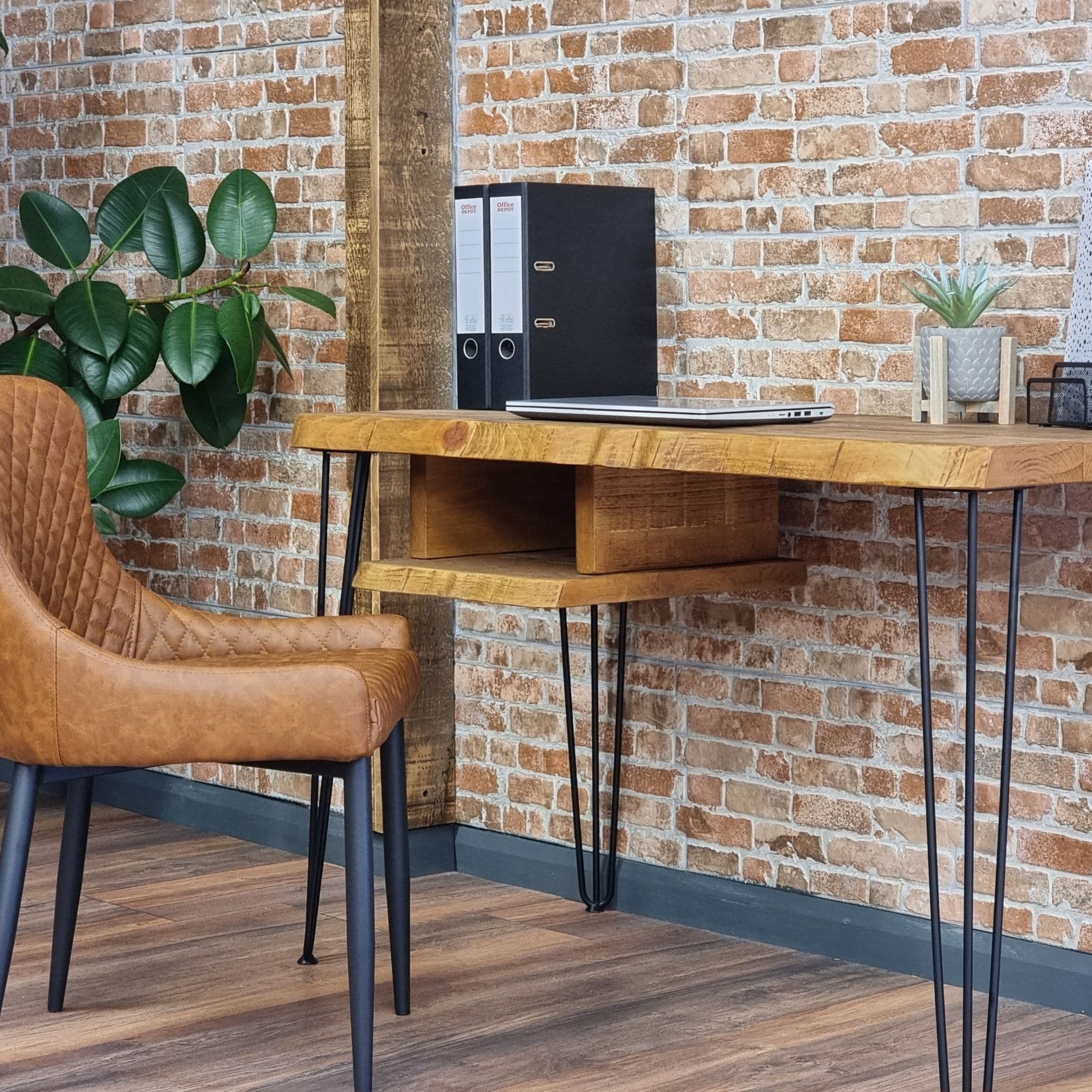 Live Edge Desk with Shelf Industrial Hairpin Legs