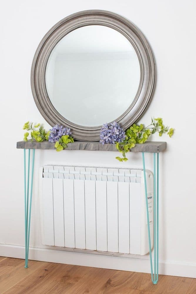 Live Edge Grey Wood Console Table with Hairpin Legs