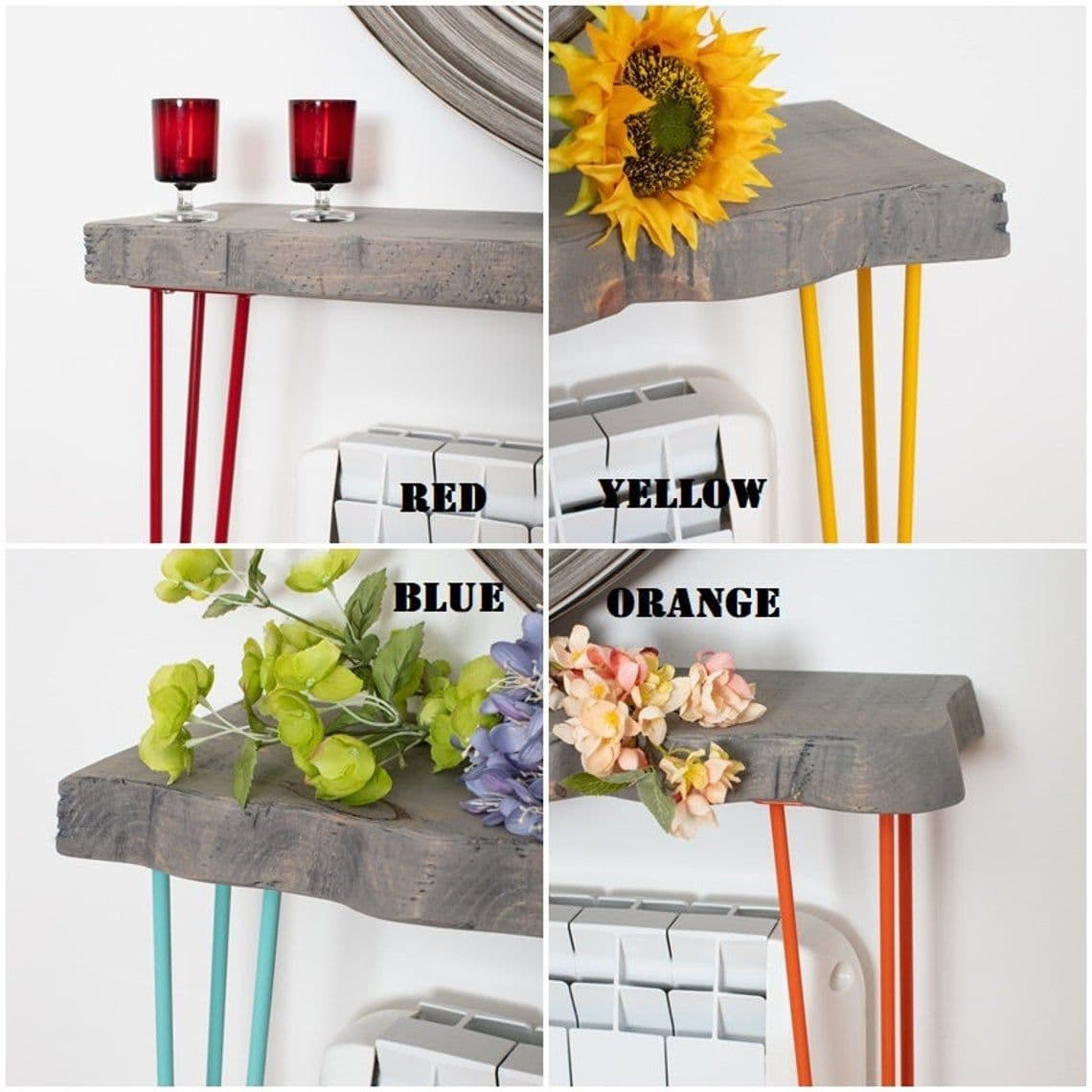 Live Edge Round Corners Grey Wood Console Table with Hairpin Legs