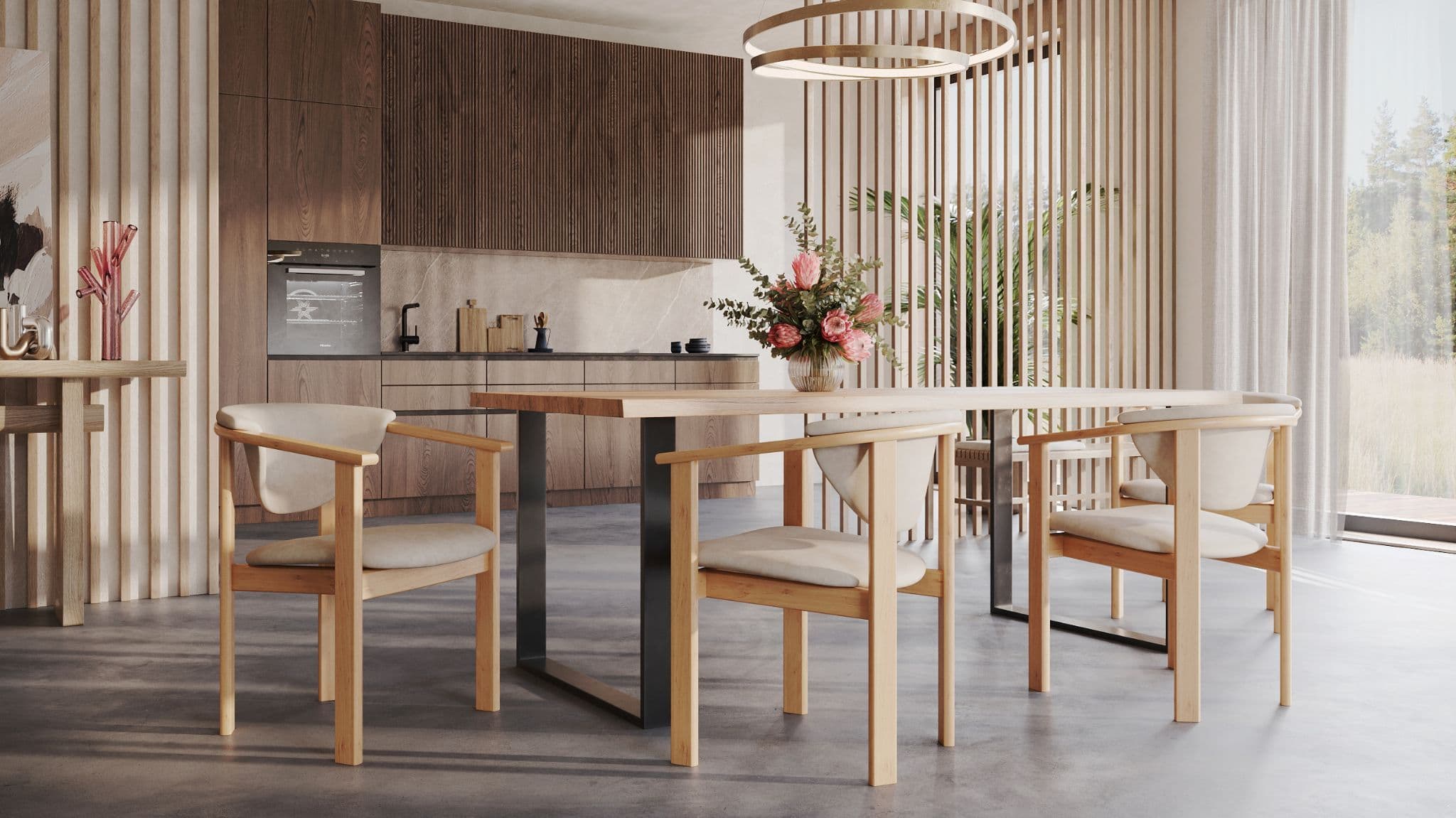 Live Edge Solid Oak Dining Table with Steel Frame Square Legs