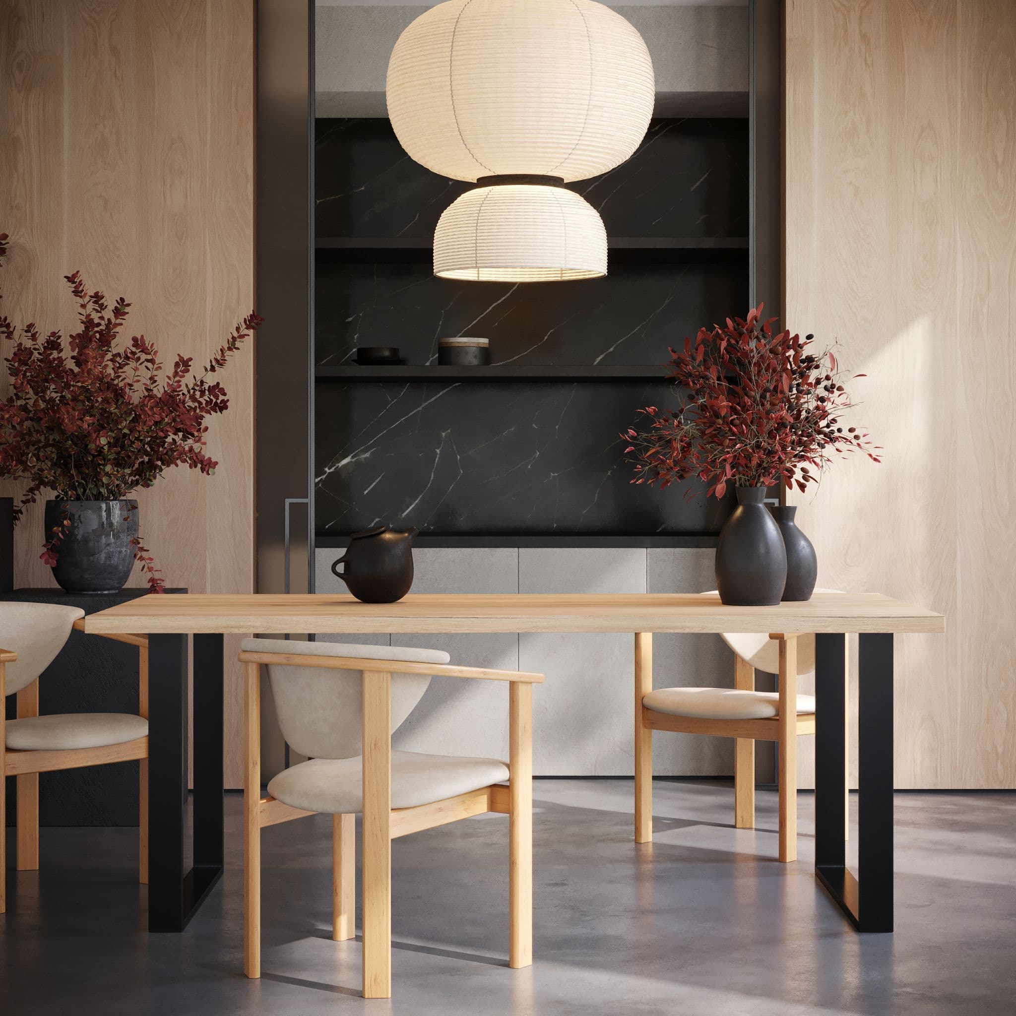 Live Edge Solid Oak Dining Table with Steel Frame Square Legs