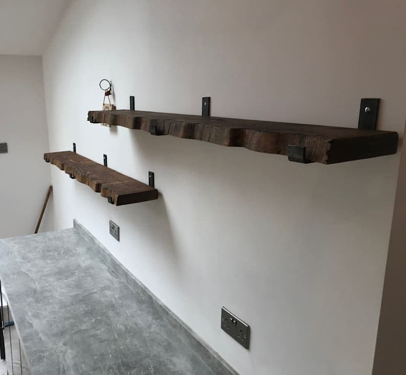 Rustic Live Edge Shelves U Shape Metal Bracket Handmade Solid Wood 22