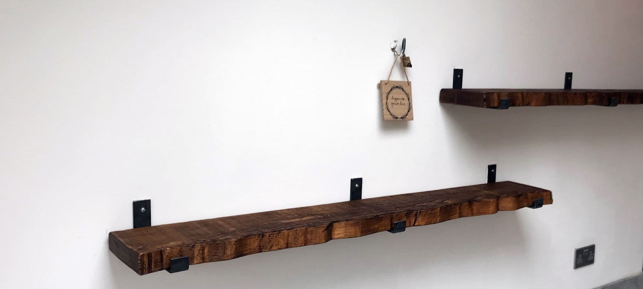 Rustic Live Edge Shelves U Shape Metal Bracket Handmade Solid Wood 22