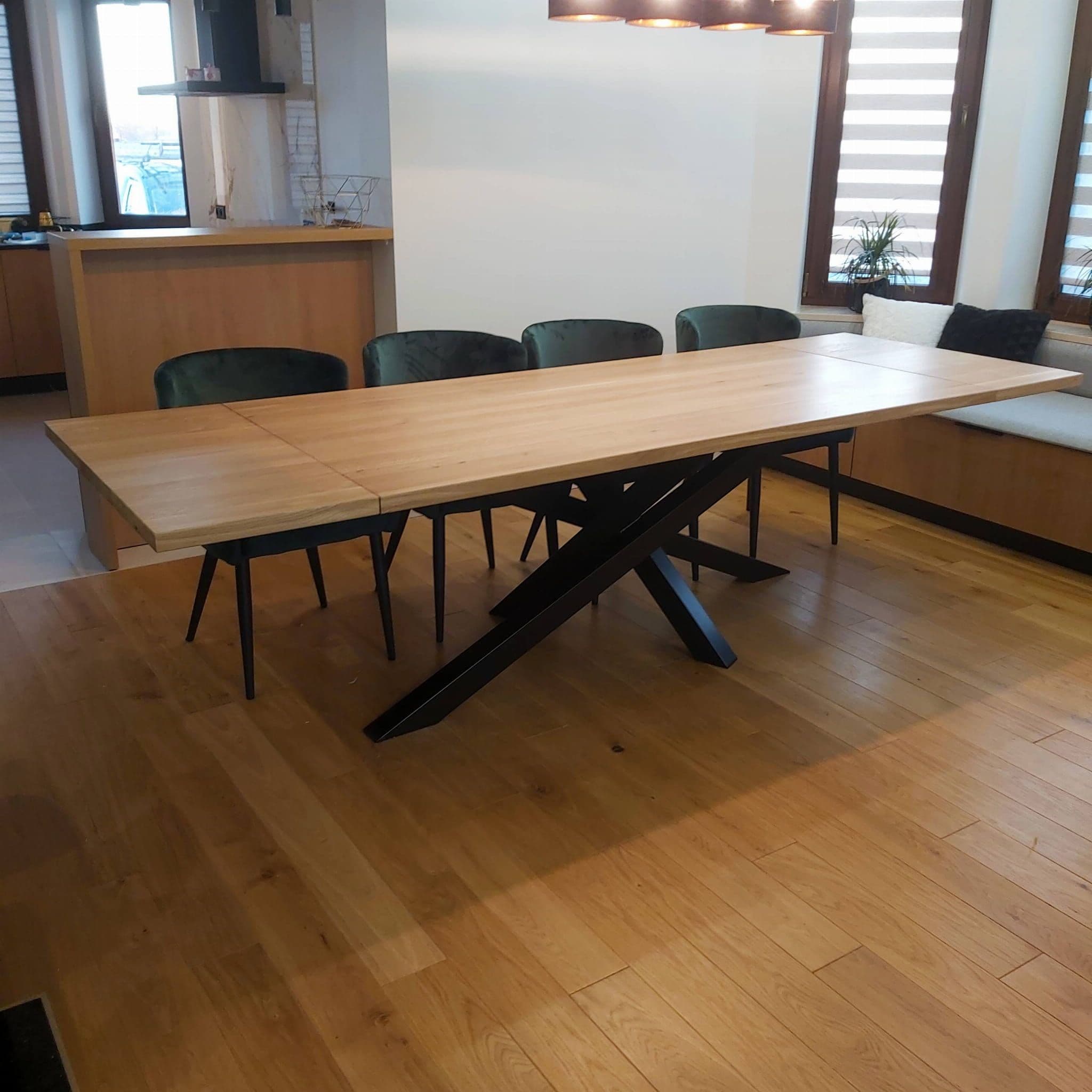Solid Oak Extendable Dining Table with Crossover Legs