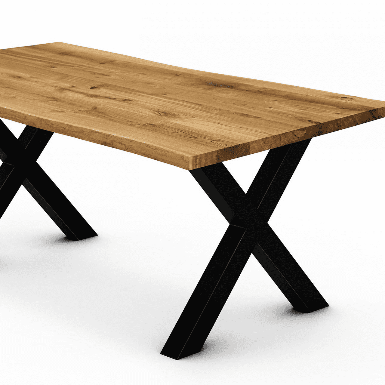Solid Oak Live Edge Dining Table with X Frame Legs