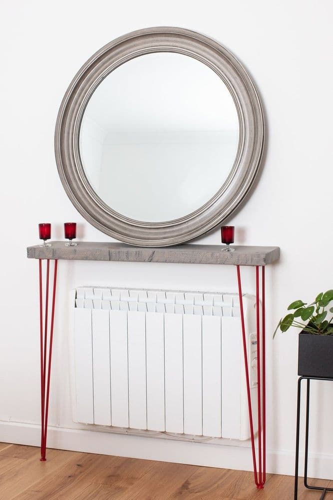 Straight Edge Grey Rustic Wood Console Table with Hairpin Legs