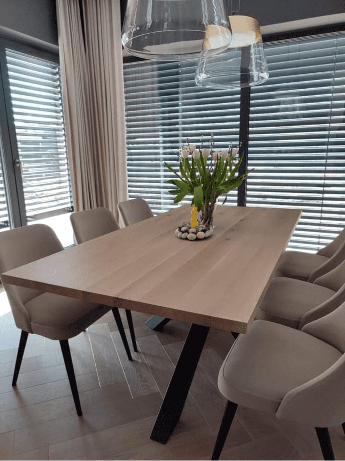 Straight Edge Solid Oak Dining Table Crossover Legs Handmade